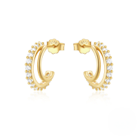 wholesale 925 Sterling Silver C-shaped Wave Single Row Zircon Accent Earrings, Cross-border Hot Seller, Classic Versatile Irregular Hoops-Gold#1 925 Silver