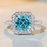 wholesale S925 Sterling Silver Square Full-Drill Ring for Women with Aquamarine High-Carbon Zirconia Pagoda Cut-White Diamond-CBJZ087 No.6