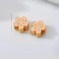 wholesale Metal material, permanent gold-plated DIY bead accessories, peach blossom luck charm, golden cute hand-woven enamel ornaments with holes, anti-drop-0-3