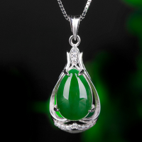 wholesale 925 Sterling Silver Wholesale with Certificate Green Jade Pendant Ancient Style Waterdrop Hetian Jasper Necklace Pendant Necklace-Jadeite 8*12mm pendant (without chain)  925 silver