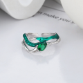 wholesale S925 Sterling Silver European and American Cross-Border Exaggerated Irregular Interlaced Green Line Zircon Open Ring-0-1