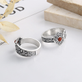 wholesale S925 sterling silver retro-style ethnic-inspired open ring with auspicious lotus design inlaid with southern red agate-0-1
