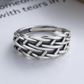 wholesale S925 Sterling Silver Retro Vintage Wide Braided Chain Adjustable Pinky and Index Finger Ring for Men and Women-0-1