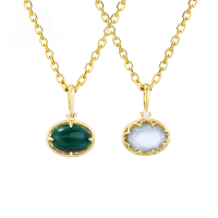 wholesale 9K Gold Light Luxury White Shell Crystal Oval Malachite Double-sided Pendant Women's Elegant Collarbone Necklace-Moissanite + Malachite + White Shell + White Crystal Double-Sided Pendant 9K
