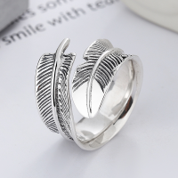 wholesale S925 Sterling Silver Retro Vintage Classic Feather Design Adjustable Ring for Men and Women-YFJ699/approx. 6.3g Adjustable opening