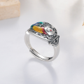 wholesale S925 Sterling Silver Retro Vintage Resin Koi Fish Ethnic Style Adjustable Open Ring Hollow Out Creative Elegant Index Finger Ring-0-1