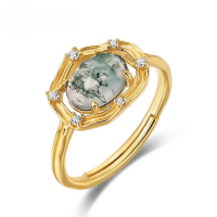 wholesale S925 Sterling Silver New Fashionable Trendy Moss Ring Aquamarine Agate Statement Ring High-End Wish Cross-Border Hot-Sale-Green moss Opening adjustable