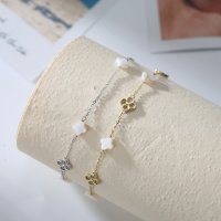 wholesale S925 Hypoallergenic Metal Four-Leaf Clover Design Ankle Bracelet Foot Chain Foot Jewelry, Factory Direct from Yun Qian Yan Xuan-Natural freshwater shell 14K gold 21.5+5cm 2.89g 925 silver
