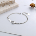 wholesale S925 Sterling Silver Ins Minimalist Style Rectangular Plate English Round Zirconia Splice Chain Versatile Bracelet-0-1