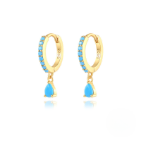 wholesale S925 Sterling Silver Ins-style Cross-border Bestseller Dripping Hoop Earrings With Colorful Zircons-Gold-Turquoise