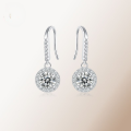 wholesale Sterling Silver Classic Round Halo Moissanite Earrings with Hook, Niche Design, Socialite Elegance Style, Light Luxury Gift-0-4