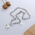 wholesale S925 Sterling Silver Individually Designed Round Pendant with English Inscription, 3D Interlocking Heart OT Clasp Collarbone Necklace-0-1
