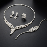 wholesale S925 silver luxurious bridal necklace wedding banquet jewelry set for evening party matching-Wedding banquet jewelry customization