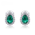 wholesale S925 Sterling Silver Euro-American Personalized Luxury Teardrop-shaped Lab-grown Emerald Stud Earrings Full-set High-end Earrings-0-0