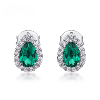 wholesale S925 Sterling Silver Euro-American Personalized Luxury Teardrop-shaped Lab-grown Emerald Stud Earrings Full-set High-end Earrings-Cultivated Ruby 925 Silver