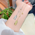 wholesale Sterling Silver S925 Chinese Style Ice Cube Small Gold Bar Necklace for Women, Fashionable and High-End, Niche Collarbone Chain-0-3