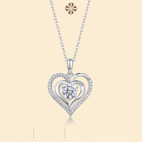 wholesale S925 Silver Fashionable Heart Pendant Women's High-End Version Cross-Border Collarbone Chain Moissanite Necklace-Moissanite 1 carat