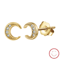 wholesale S925 Sterling Silver White Zircon Crescent Moon Earrings Fashionable and Unique Stud Earrings Factory Direct Wholesale-18k gold, 0.79g,  925 silver