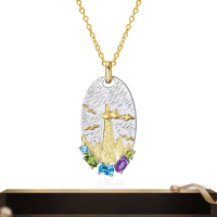 wholesale S925 Silver Italian Craft Retro Style Jewelry Designer Necklace with Inlaid Natural Colored Gemstone Pendant-Colored gemstones 925 silver