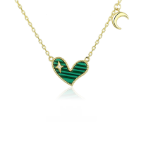 wholesale 925 Sterling Silver New Chinese Style Women's Necklace, Exquisite High-End Sense Collarbone Chain Jewelry, Ins Women's Best-Selling Accessories Wholesale-Heart Malachite Necklace 925 Silver