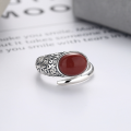 wholesale S925 Sterling Silver Vintage Ethnic Style Inlaid with Southern Red Agate Unique Design Fresh and Niche Ring-0-1
