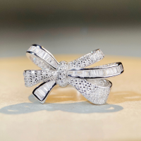 wholesale S925 Sterling Silver Bow Ring Full of High-Carbon Zirconia, Illusion Butterfly Pendant Light Luxury Ring for Women-White-CBJZ139 No.5