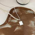 wholesale 925 Sterling Silver Natural Rice Pearl Square Pendant Necklace for Women, Summer Small Niche Ins Advanced Sense Choker-0-3