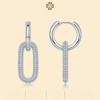 wholesale 925 Sterling Silver Fashionable and Sophisticated Circle O-Shaped Niche Hoop Earrings with Moissanite, Minimalist and Luxurious Women's Earrings-Moissanite