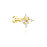 wholesale S925 Sterling Silver Fun Snake With Rhinestone Star Flat Head Threaded Ear Cartilage Stud, A Classic Bestseller On Aliexpress-Single gold #2