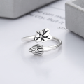 wholesale S925 Sterling Silver Retro Vintage Drip Glaze Enamel Lotus Bud 3D Design Ethnic Style Adjustable Ring-0-2