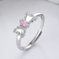 wholesale S925 Sterling Silver Cute and Sweet Style Pink Diamond Bow Ring Versatile Gentle Temperament Light Luxury Index Finger Ring-0-0