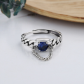 wholesale S925 Sterling Silver Retro Fashion Minimalist Design Chain Square Zirconia Open Ring-0-3