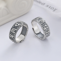 wholesale S925 Sterling Silver Retro Textured Distressed Matte Finish Six-Character Mantra Scripture Adjustable Ring-0-0