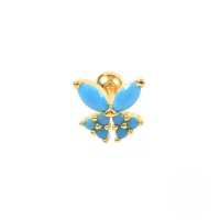 wholesale S925 Sterling Silver Single Butterfly-shaped Screw Ear Cuff, Cross-border Creative Fashion Earring-Gold Single-Turquoise