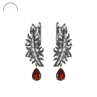 wholesale S925 Silver Italian Craft Hand-Designed Feather Natural Gemstone Garnet Stud Earrings-Natural Amethyst Earrings 925 Silver