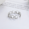 wholesale S925 Sterling Silver Retro Korean-style Geometric Circle Hollow Ring, Ins Daily Wear Adjustable Open Finger Ring for Index Finger-0-2