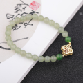 wholesale 925 Silver Gold-Plated New Chinese Style Four-Leaf Clover with Inlaid Southern Red 6mm Jade Bead Bracelet, Women's Bracelet with Clear Water Material Hetian Jade-0-1
