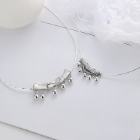 wholesale S925 Sterling Silver Antiqued Forest Style Bamboo Knot Long Pendant with Bell, Sphere, and Tassel Choker Necklace-YP141M/Single Pendant B Approx. 4.7g 925 Silver