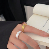 wholesale S925 Sterling Silver Geometric Diamond Rolled Edge Open Ring for Women, Korean Ins Trendy Spring and Summer New Versatile Band-Silver model (full sterling silver + opening)