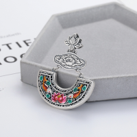 wholesale S925 Sterling Silver Retro Vintage Double Fish Lotus Semi-Circle Long Pendant National Style New Chinese DIY Necklace-189PM/about 14.5g