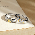 wholesale 18K white gold and 9K yellow gold Sun Moon new Rui Li ring for women, two-tone niche design with matte finish, customizable couple's ring-0-3