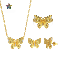 wholesale S925 Sterling Silver INS Style Butterfly Earrings Necklace Ring Set for Women, Premium Minimalist Delicate Jewelry-Platinum DY180039-SW-WH 925 Silver