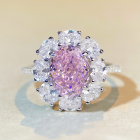 wholesale S925 Sterling Silver Cherry Blossom Pink Pigeon Egg Ring Women Radiant Cut Ice Flower Zircon High Carbon Diamond Colored Gemstone Ring Wholesale-Pink Diamond-CBJZ302 No.7