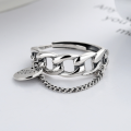 wholesale S925 Sterling Silver Korean Style Ins Trendy Pendant Tassel Statement Ring Hip-Hop Style Adjustable Open Ring-0-2