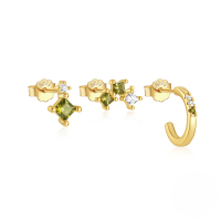 wholesale S925 Sterling Silver Fashion Floral Teardrop Crystal Turquoise C-shaped Earring Set, Hot Selling-3-piece set - Gold#2 925 silver