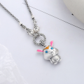 wholesale Sterling silver retro resin enamel creative lucky rabbit design cute trendy matching large pendant-0-2