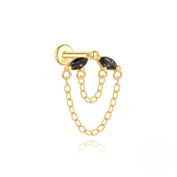 wholesale S925 Sterling Silver Geometric Marquise Black Hair Crystal Flat Threaded Ear Cartilage Stud, Popular。-Single gold #4