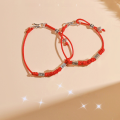 wholesale S925 Sterling Silver "Peace and Joy" Red String Couple Bracelet, Versatile Niche Design Woven Rope Accessory for Birth Year-0-3