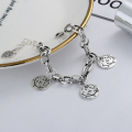 wholesale S925 Sterling Silver Retro Vintage European Heavy Duty Smiley Clover Heart Thick Chain Bracelet Accessory for Women-0-1