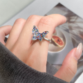wholesale S925 Sterling Silver Artistic Vintage Niche Design Exquisite Minimalist Colored Diamond Butterfly Ring R02666-0-1